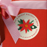 Classic Red Poinsettia Christmas Holiday Gift Clas Classic Round Sticker<br><div class="desc">Add a personal touch to all your holiday gifts this Christmas season with this large, personalized sticker label. A background of warm grey beige and a central red poinsettia with green pine branches, leaves and little blossoms are the centerpiece of this gift wrap sticker.</div>
