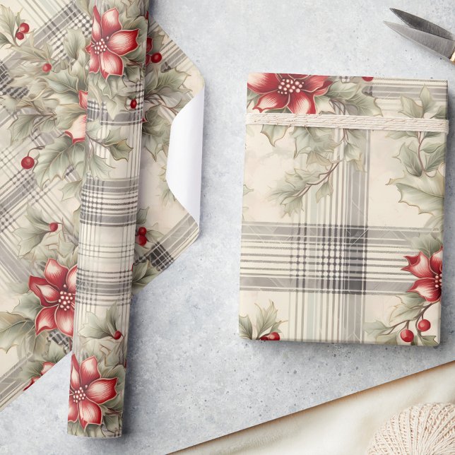 Classic Red Poinsettia Tartan Christmas Wrapping Paper (Creator Uploaded)
