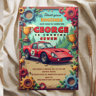 Classic Red Race Car Birthday Party Invitation