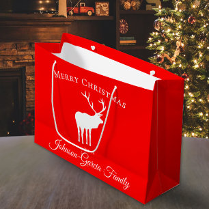 Classic Red Reindeer Elegant Christmas Large Gift Bag