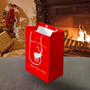 Classic Red Reindeer Elegant Christmas Medium Gift Bag