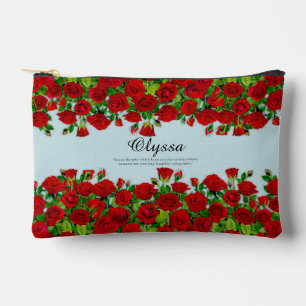 Classic Red Rose Garden Romantic Custom Name  Accessory Pouch