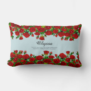 Classic Red Rose Garden Romantic Custom Name  Lumbar Pillow