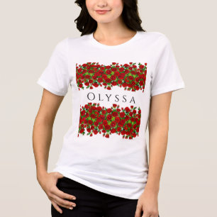 Classic Red Rose Garden Romantic Custom Name Tri-Blend Shirt