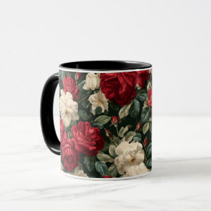 Classic Red Rose White Floral Pattern Mug
