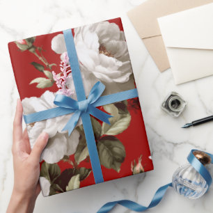 Classic Red Rose White Floral Pattern Wrapping Paper