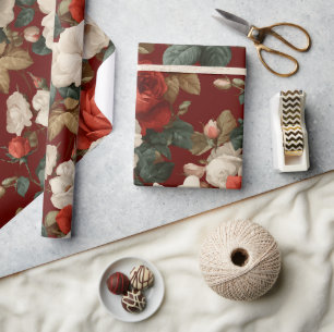 Classic Red Rose White Floral Pattern Wrapping Paper