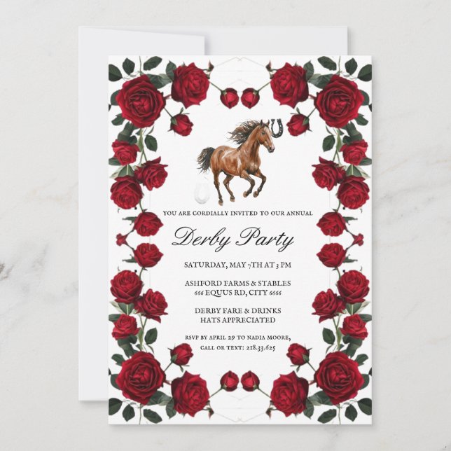 Classic Red Rose Wreath Kentucky Derby Invitation  (Devant)