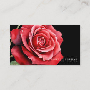 Classic Red Roses Black Business Cards