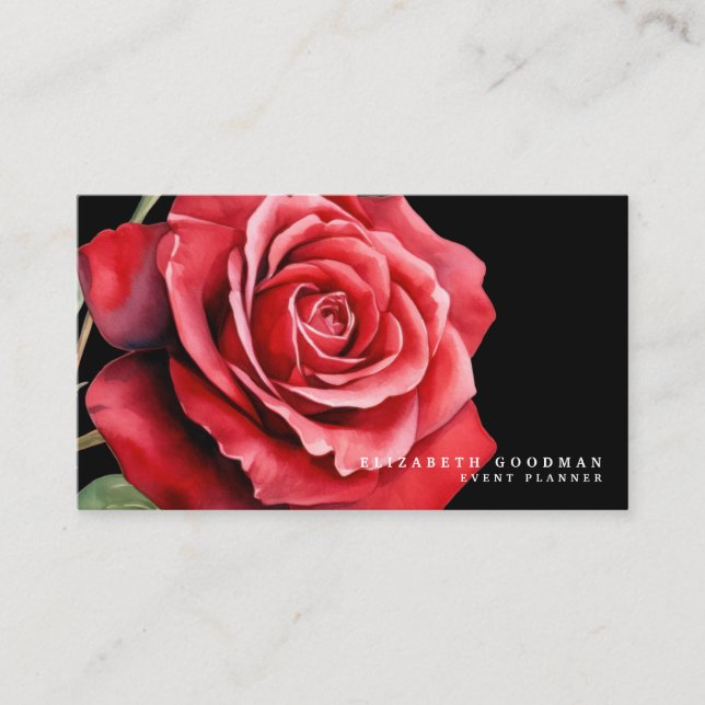 Classic Red Roses Black Business Cards (Front)
