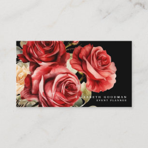 Classic Red Roses Black Business Cards
