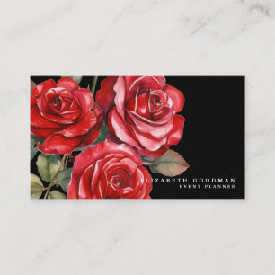 Classic Red Roses Black Business Cards
