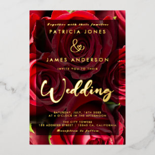 Classic Red Roses Wedding Foil Invitation