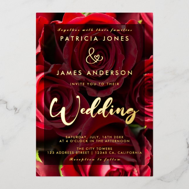 Classic Red Roses Wedding Foil Invitation (Front)
