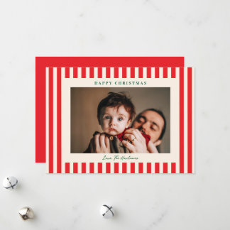 Classic Red Stripe One Photo Christmas Holiday Card