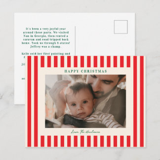 Classic Red Stripe One Photo Christmas Holiday Postcard