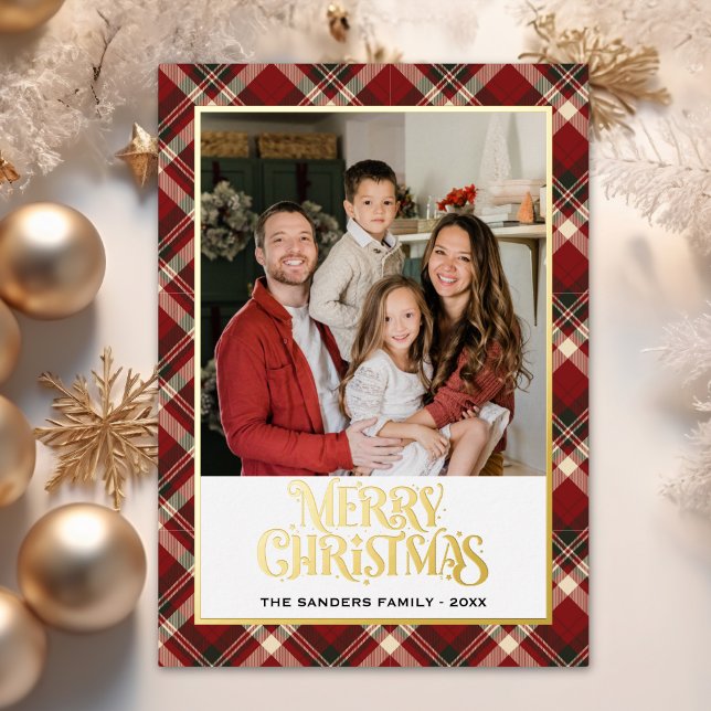 "Classic Red Tartan Christmas Card with Gold Foil  (Creator Uploaded)