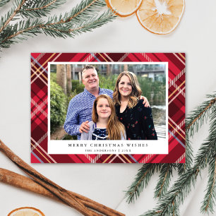 Classic Red Tartan Plaid Frame Holiday Photo Card