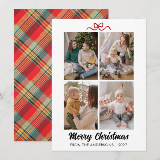 Classic Red Tartan Plaid Hand Lettered Christmas Holiday Card