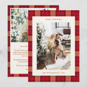 Classic Red Tartan Plaid Photo Letter Christmas Holiday Card