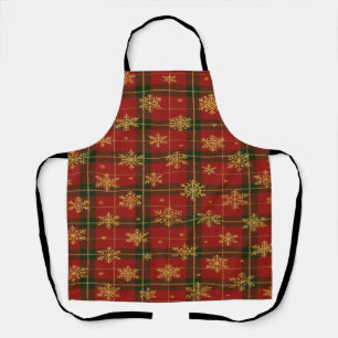 Classic Red Tartan with Golden Snowflakes Apron