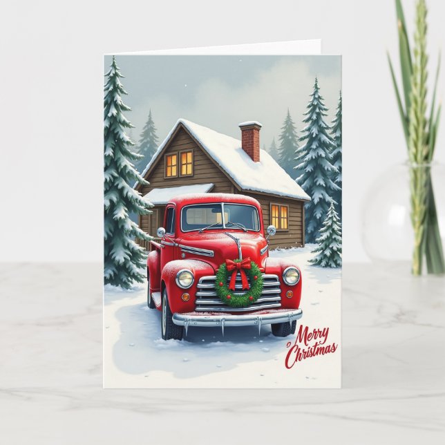 Classic Red Truck Christmas Card (Front)