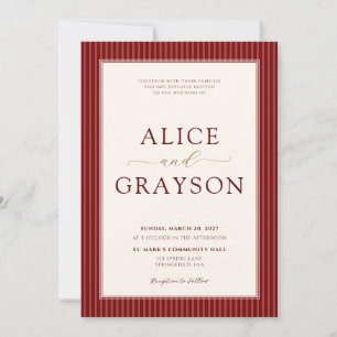 Classic Red Velvet Script Striped Wedding Invitati Invitation