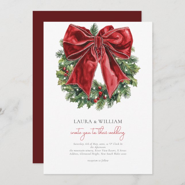 Classic Red Vintage Christmas Wedding Invitation (Front/Back)