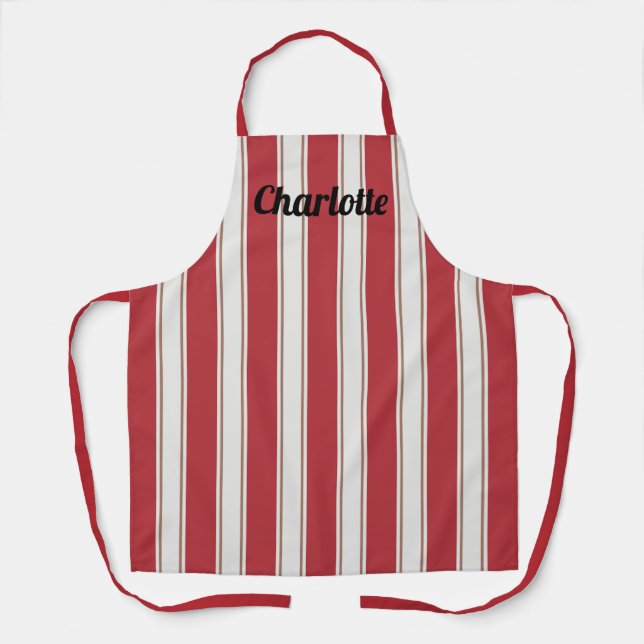Classic Red, White and Mocha Mouse Stripes Apron (Front)