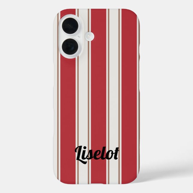 Classic Red, White and Mocha Mouse Stripes Case-Mate iPhone Case (Back)