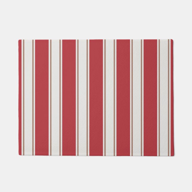 Classic Red, White and Mocha Mouse Stripes Doormat (Front)