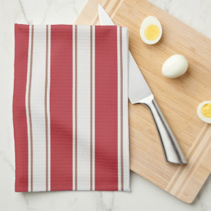Classic Red, White and Mocha Mouse Stripes Kitchen Towel