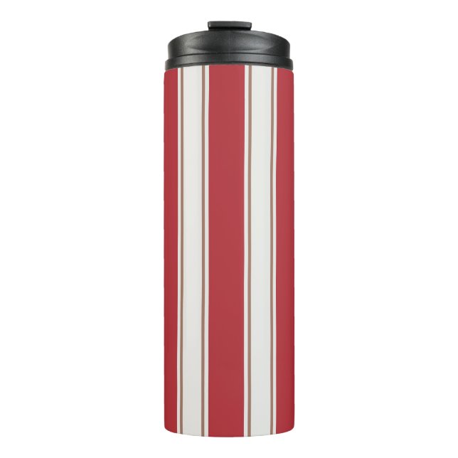 Classic Red, White and Mocha Mouse Stripes Thermal Tumbler (Front)