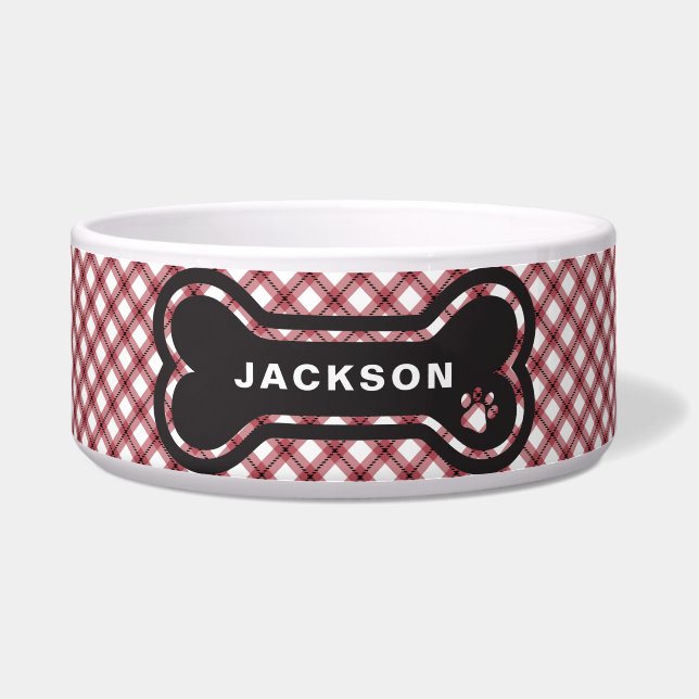 Classic Red & White Argyle Plaid Dog Bone (Front)