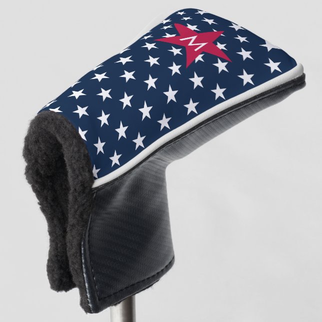 Classic Red White Blue Monogram Stars Golf Head Cover (3/4 Front)