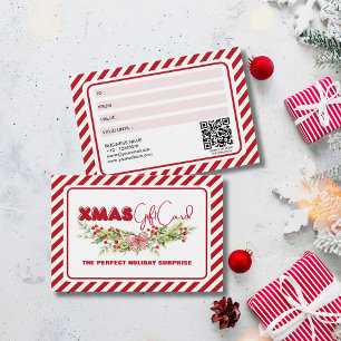 Classic Red White Floral Berries Xmas Gift Card
