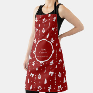 Classic Red & White Gingerbread Christmas Apron
