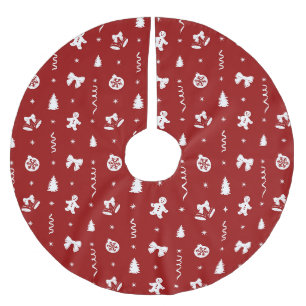 Classic Red & White Gingerbread Christmas Brushed Polyester Tree Skirt