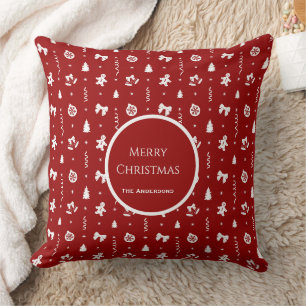 Classic Red & White Gingerbread Christmas Throw Pillow