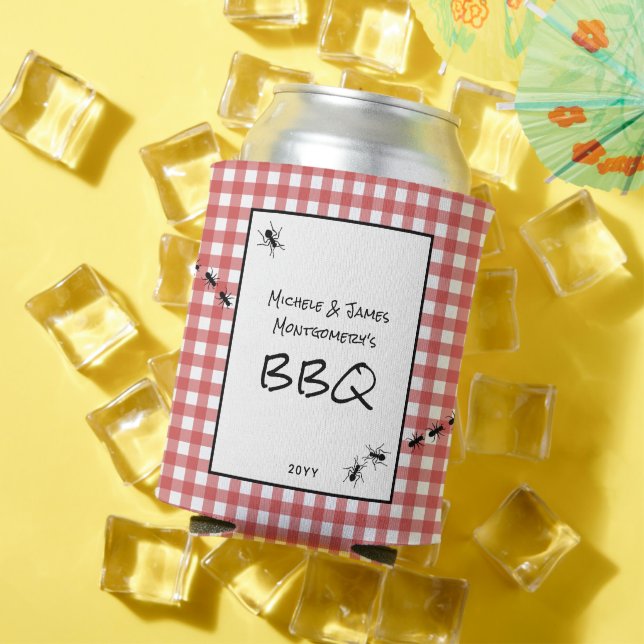 Classic Red White Gingham Ants BBQ Picnic Party Can Cooler (In Situ Summer)