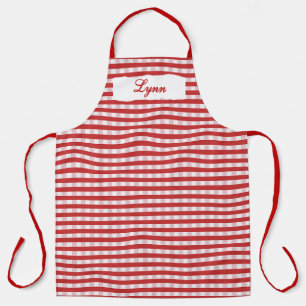 Classic Red & White Gingham Personalized Name Apron