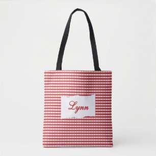Classic Red & White Gingham Personalized Name Tote Bag