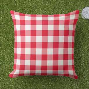 Classic Red White Gingham Plaid Check Outdoor Pillow