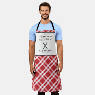 Classic Red White Gingham Plaid Personalized Apron