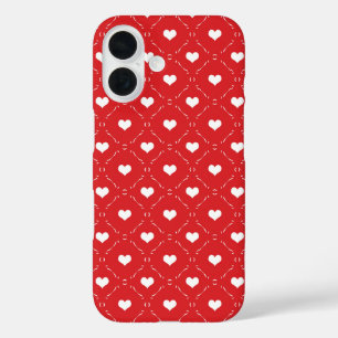 Classic Red White Heart Geometric Lattice iPhone 16 Case