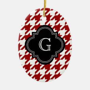 Classic Red White Houndstooth With Monogram Ceramic Ornament