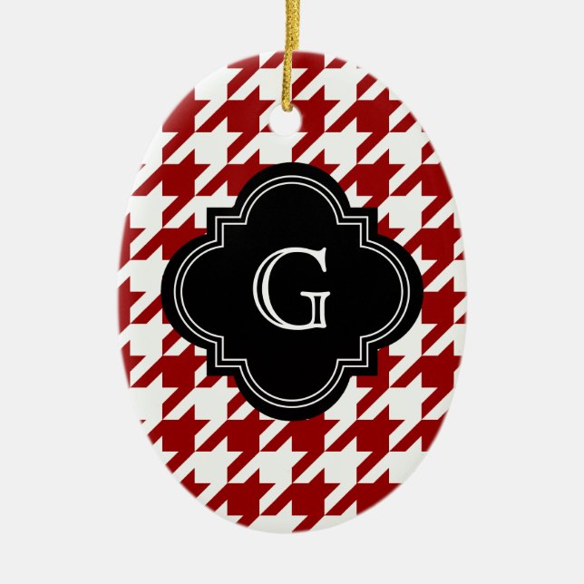 Classic Red White Houndstooth With Monogram Ceramic Ornament (Front)