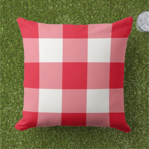 Classic Red White Large Gingham Check Outdoor Pillow