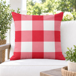 Classic Red White Large Gingham Check Outdoor Pillow