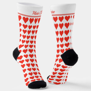 Classic Red White Little Hearts Custom Name Script Socks